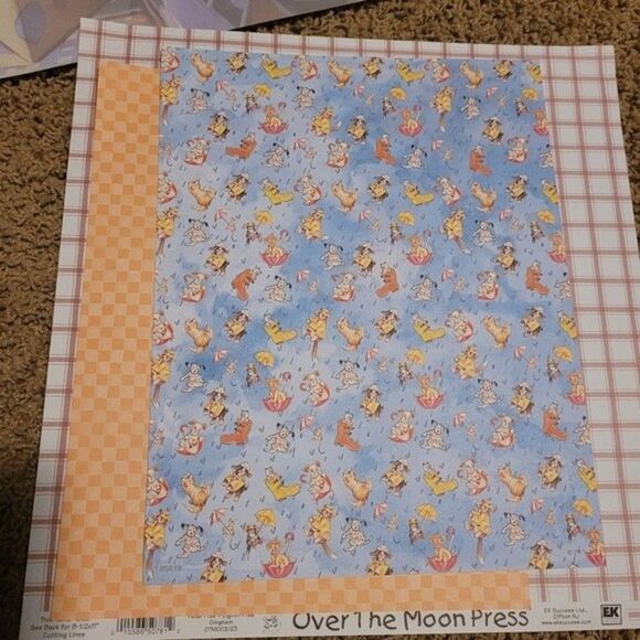 Memory kit paper Scrapbook paper plaid, dogs cats raining peach blue 4/$25 sale - Picture 13 of 16